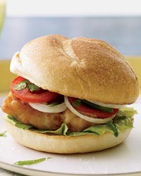 Fried-fish sandwiches with jalapeño-spiked tomatoes