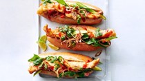 Fried-fish subs with Thai-style chili sauce and herbs