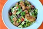 Fried five-spice shrimp salad with black beans and avocados