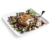 Fried goat cheese salad with grapes and hazelnuts