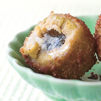 Fried green olives stuffed with blue cheese