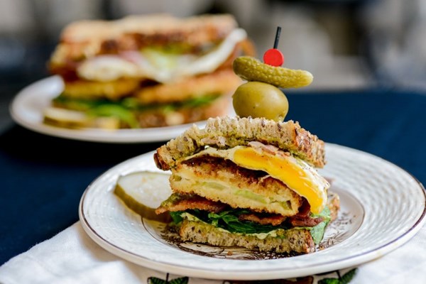 Fried green tomato BLTs with egg