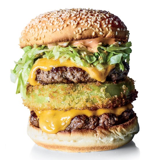 Fried green tomato double cheeseburgers