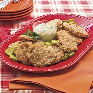 Fried green tomatoes with bread-and-butter pickle rémoulade