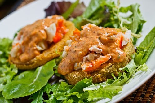 Fried green tomatoes with crab remoulade