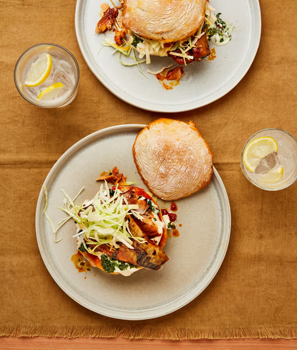 Fried harissa mackerel buns with chimichurri