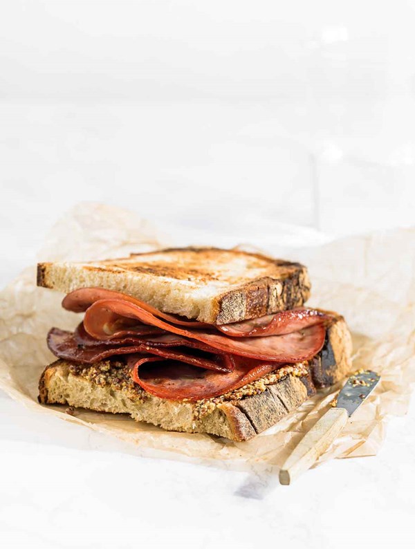 Fried mortadella sandwich