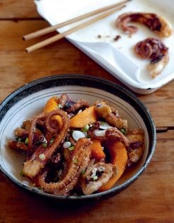Fried octopus with butternut pumpkin (Tako no kara age)