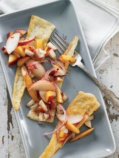Fried pecorino with stone-fruit salsa
