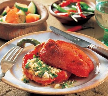 Fried peppers with cheese