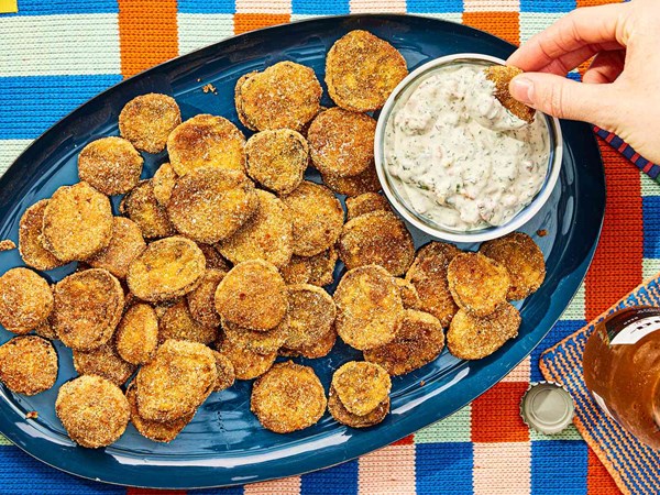 Fried pickles with bacon-ranch dipping sauce
