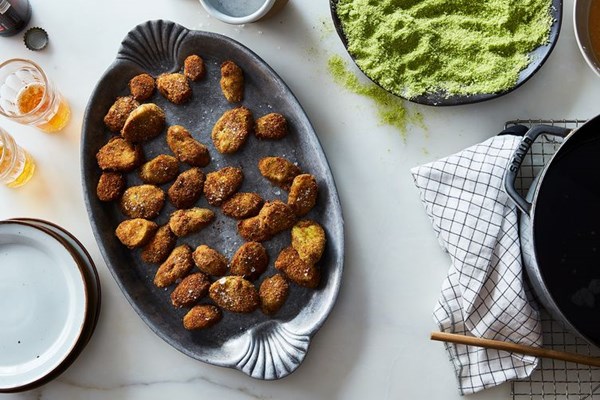 Fried pickles with herb breadcrumbs