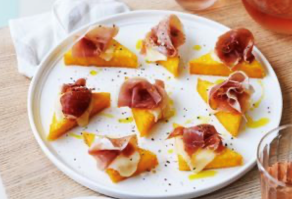 Fried polenta with prosciutto di San Daniele and squacquerone