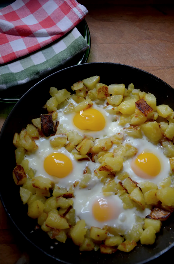 Fried potatoes and eggs