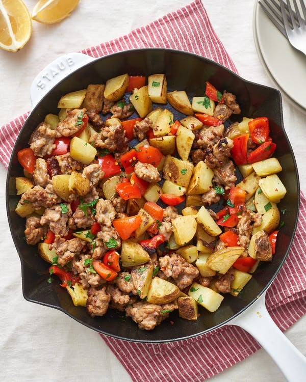 Fried potatoes and sausage skillet