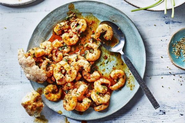 Fried prawns with preserved lemon and oregano