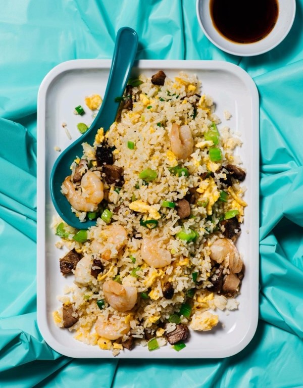 Fried rice with barbecue pork and prawns (Yeung chau chow fan)