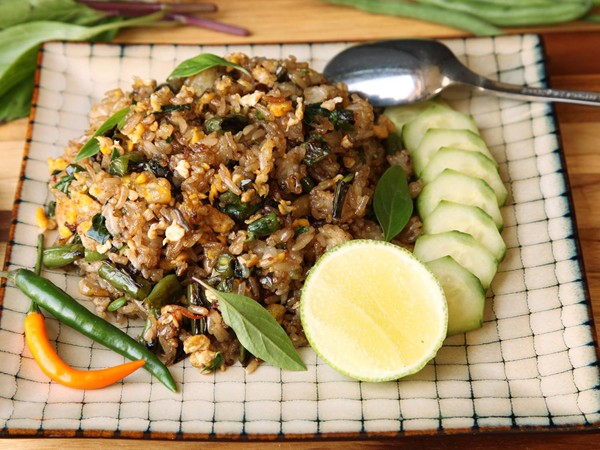 Fried rice with blistered green beans and basil