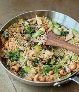 Fried rice with Chinese broccoli and shiitakes