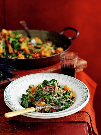 Fried rice with kale, squash and chestnuts