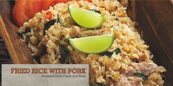 Fried rice with pork, basil and roasted chilli paste