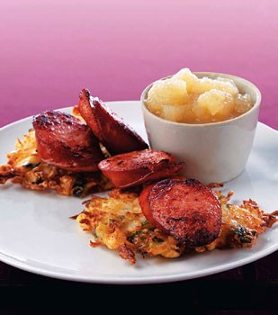 Fried sauerkraut cakes with kielbasa