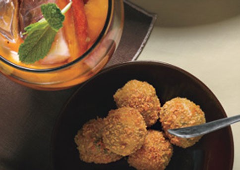 Fried sausage-stuffed green olives
