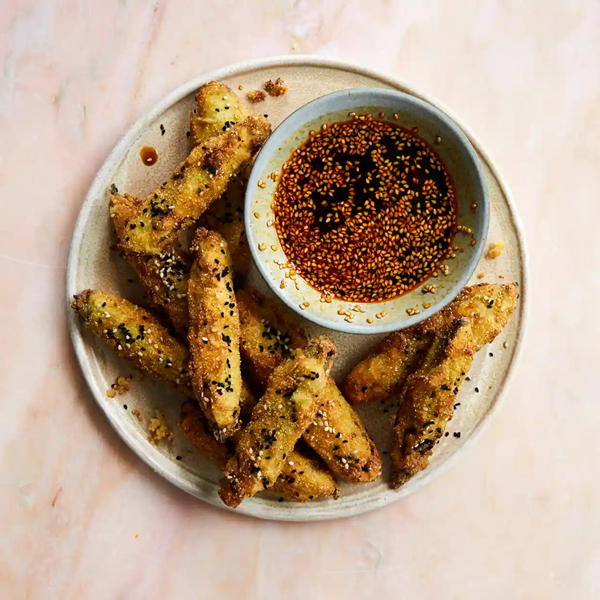 Fried sesame cucumbers with black vinegar