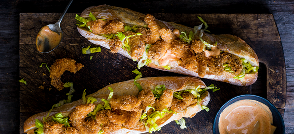 Fried shrimp po' boy