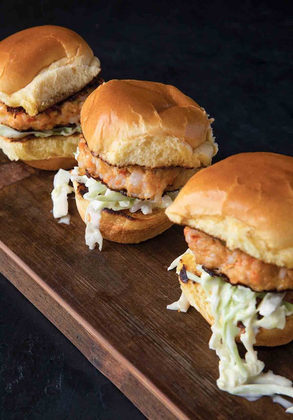 Fried shrimp sliders on Hawaiian rolls