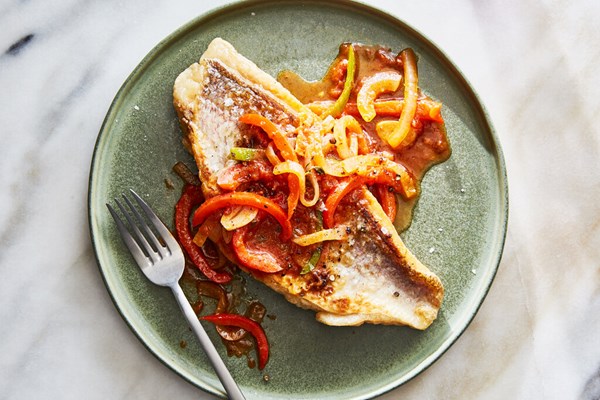 Fried snapper with Creole sauce [Judy Watson]