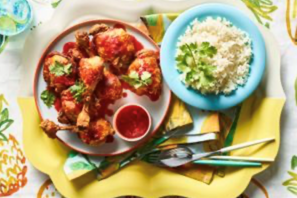Fried spiced chicken in salted plum sauce