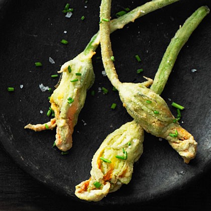 Fried squash blossoms with corn and mozzarella