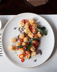 Fried squash with sage, honey, Parmesan and pickled chiles