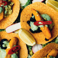 Fried tilapia and black bean guacamole tostadas