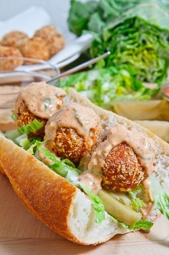 Fried tuna ball po boy