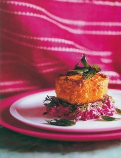 Fried turmeric fish with beetroot yoghurt relish