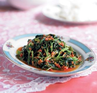 Fried water convolvulus with belachan paste (Kang kong belachan)