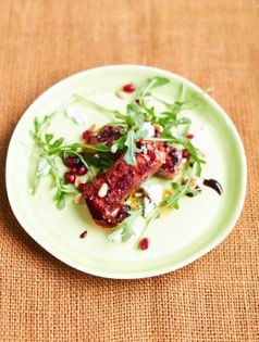 Fried watermelon and prosciutto with sweet balsamic