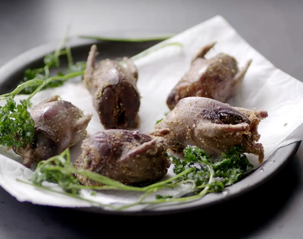 Fried whole mourning doves