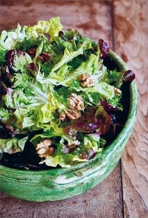 Frilled lettuces, walnut vinaigrette, and chervil