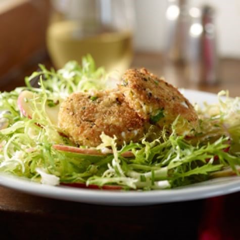 Frisée & apple salad with herb-crusted goat cheese