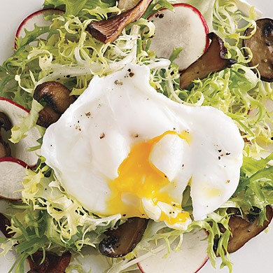 Frisée and wild mushroom salad with poached egg
