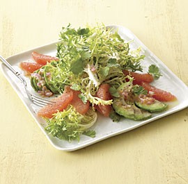 Frisée, avocado, and grapefruit salad
