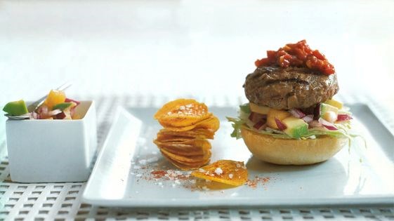 Fritas with Cuban avocado salsa and tomato sofrito