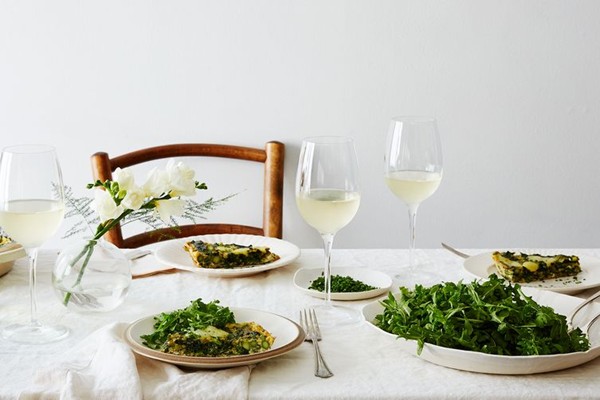 Frittata with asparagus, spring greens and Fontina