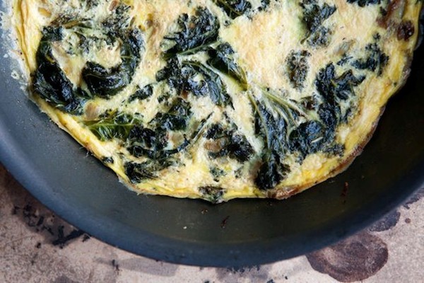 Frittata with braised mustard greens