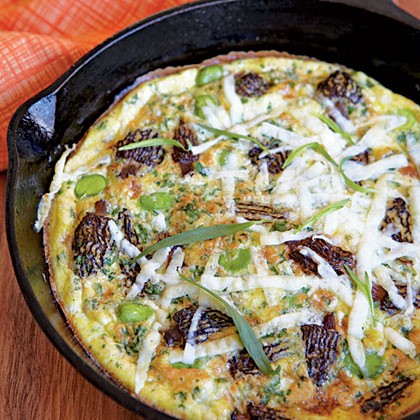 Frittata with morels, fava beans, and pecorino Romano cheese