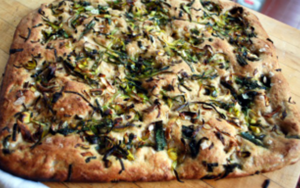 Frizzled leek focaccia