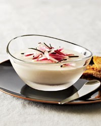 Fromage blanc custards with radish salad